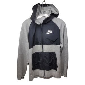Nike Sportswear Hybrid Gray Black Full-Zip Fleece Hoodie Men's Medium